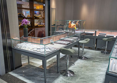 マットグレー ピンクコーティング ガラス 木製 宝石 展示ケース / 店舗 展示ケース