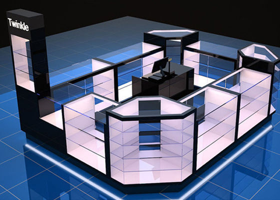 品質  Custom Mall Kiosk / Jewelry Showcase Kiosk Full View 4 Layers Shelves 工場