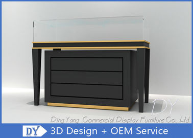 黒い商用ゴールドショップ ガラスカウンター MDF 木材 + テンパーガラス + ライト
