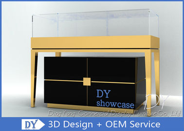 S/S + MDF + ガラス + ライト ゴールド ジュエリー ショールーム インテリア 3D デザイン